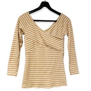 ANTHROPOLOGIE DELETTA TAN/WHITE STRIPED CROSS FRONT TOP SIZE XS